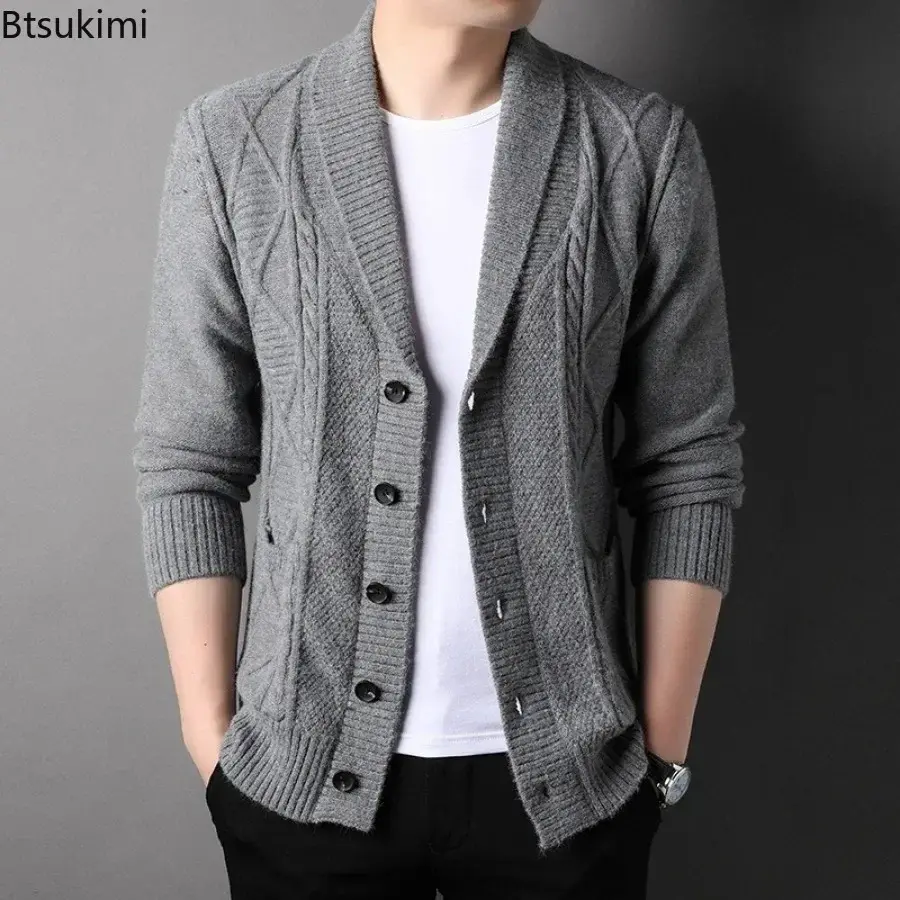 2025 Spring Autumn New Knitted Sweater Cardigan Fashion Lapel Loose Long-sleeved Knit Sweater Coats Male Casual Sweater Jackets