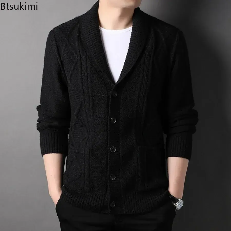 2025 Spring Autumn New Knitted Sweater Cardigan Fashion Lapel Loose Long-sleeved Knit Sweater Coats Male Casual Sweater Jackets