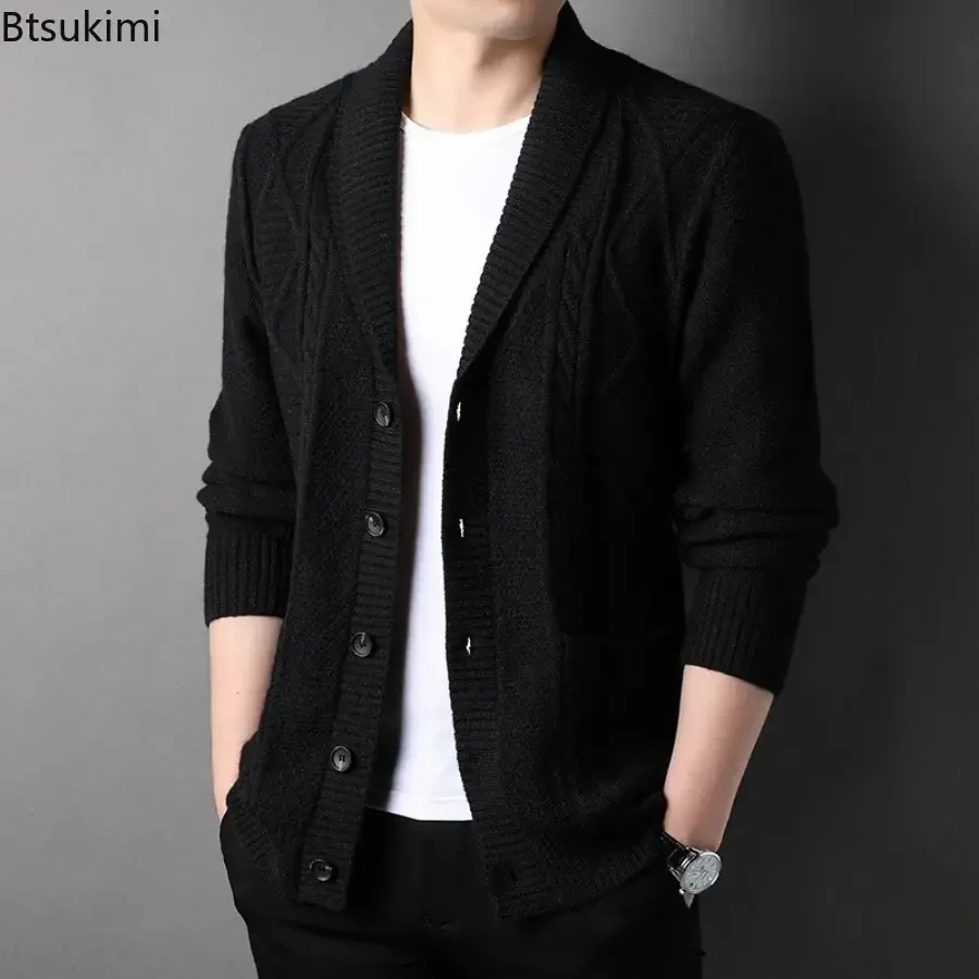 2025 Spring Autumn New Knitted Sweater Cardigan Fashion Lapel Loose Long-sleeved Knit Sweater Coats Male Casual Sweater Jackets