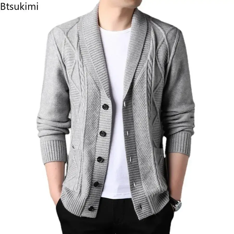2025 Spring Autumn New Knitted Sweater Cardigan Fashion Lapel Loose Long-sleeved Knit Sweater Coats Male Casual Sweater Jackets
