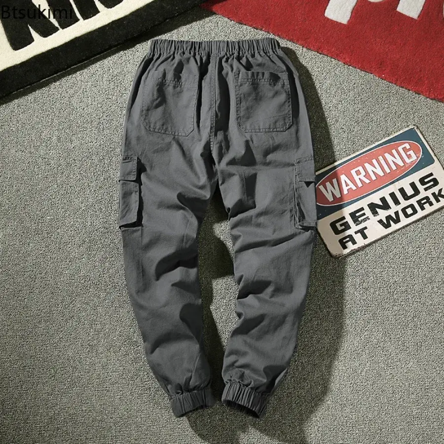 New 2025 Men's Spring Loose Casual Trousers Fashion Solid Multi-pocket Cargo Pants Men Straight Joggers Pants Outdoor Sweatpants