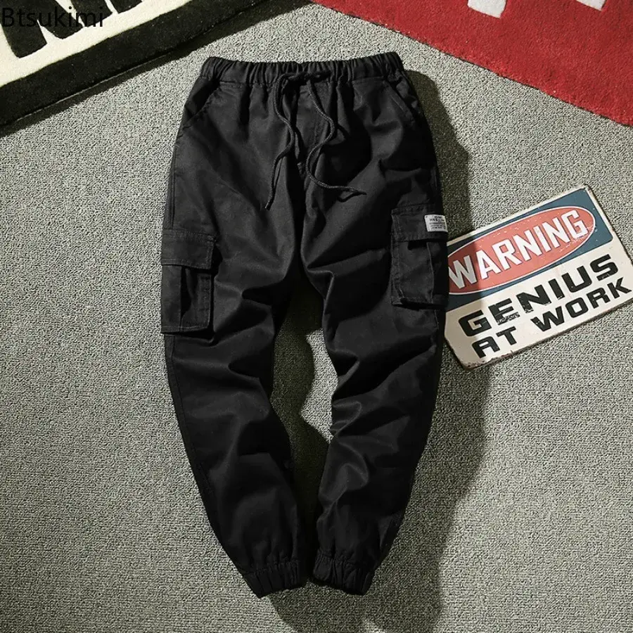 New 2025 Men's Spring Loose Casual Trousers Fashion Solid Multi-pocket Cargo Pants Men Straight Joggers Pants Outdoor Sweatpants