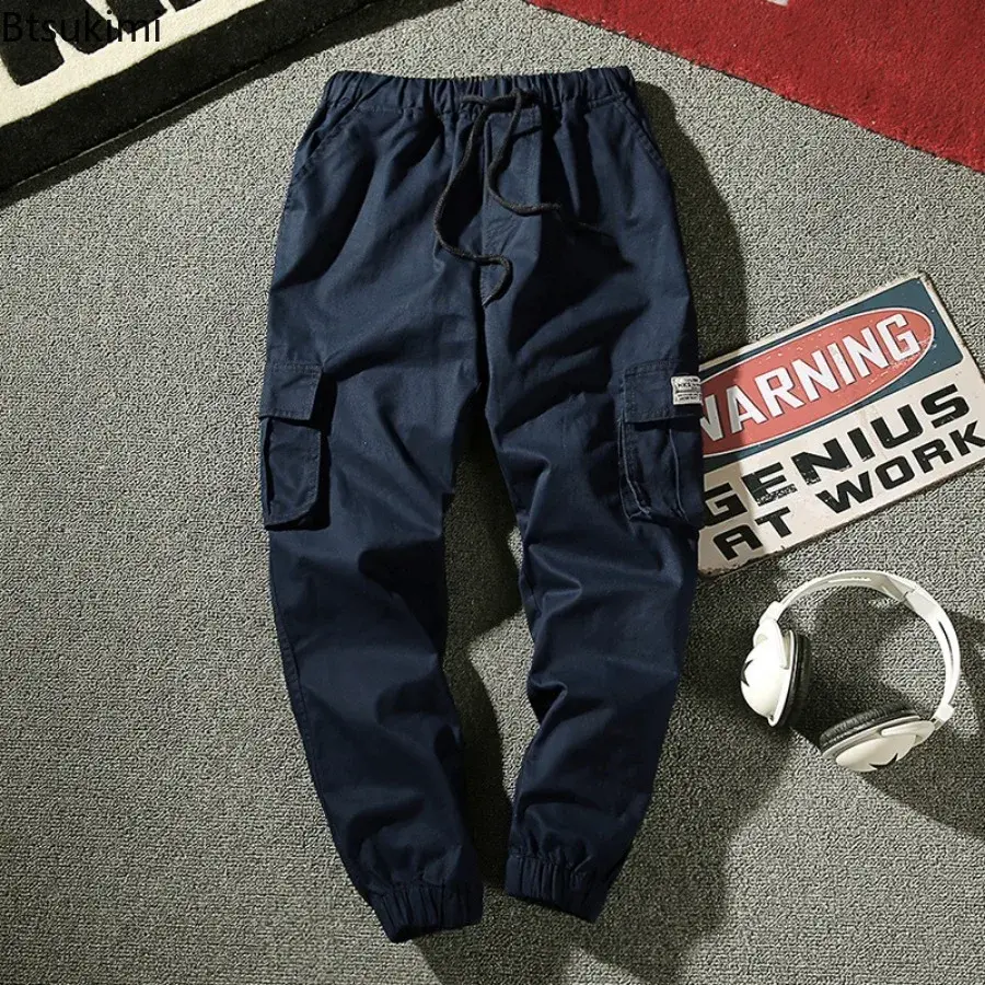 New 2025 Men's Spring Loose Casual Trousers Fashion Solid Multi-pocket Cargo Pants Men Straight Joggers Pants Outdoor Sweatpants