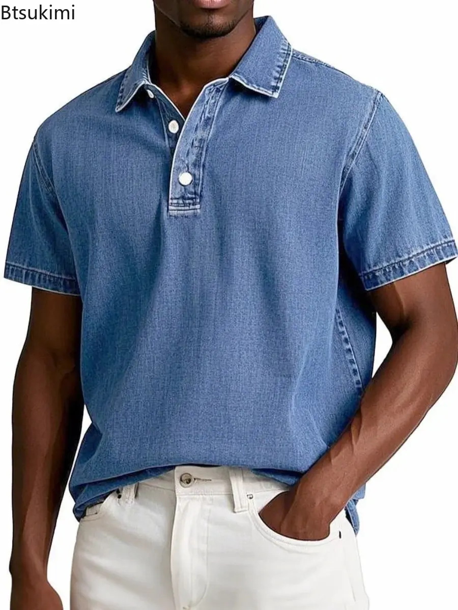 New 2025 Men's Summer Retro Thin Style Polo Shirt Solid Color Business Casual Short Sleeve T-shirt Casual and Loose Shirt Male