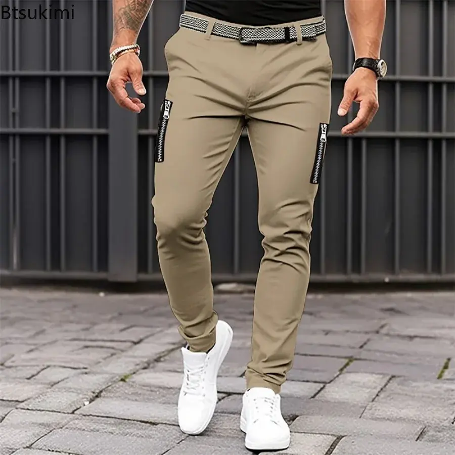 2025 New Slim Fit Suit Men's Fit Solid Color Soft Suit Pants with Mid-rise Slant Pockets Zipper Fly Business Office for Workwear