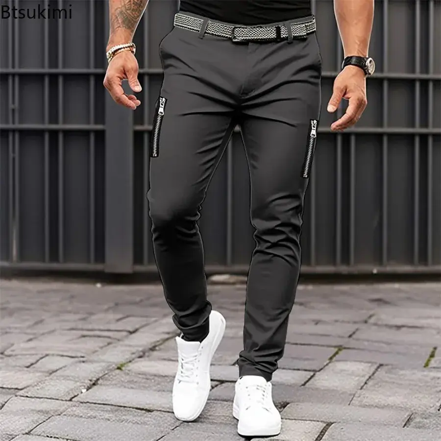 2025 New Slim Fit Suit Men's Fit Solid Color Soft Suit Pants with Mid-rise Slant Pockets Zipper Fly Business Office for Workwear