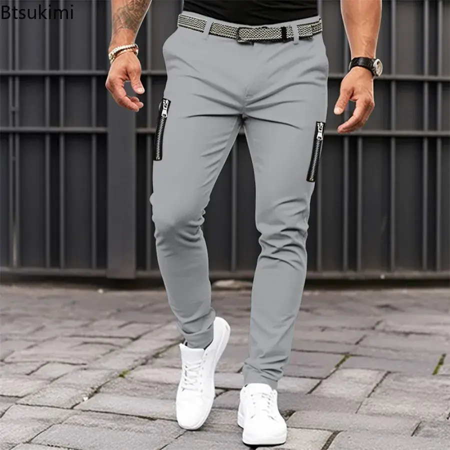 2025 New Slim Fit Suit Men's Fit Solid Color Soft Suit Pants with Mid-rise Slant Pockets Zipper Fly Business Office for Workwear
