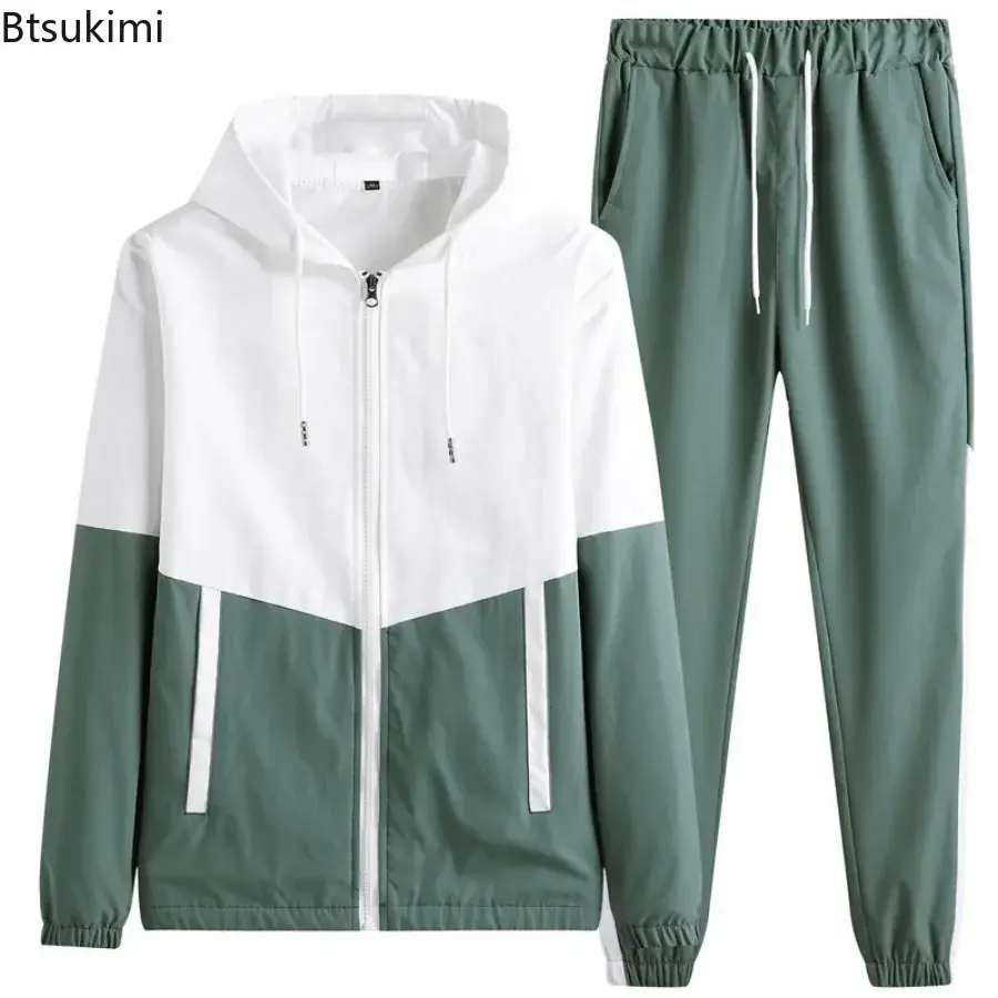 2025 New Men's Casual Sets Men Tracksuit Oversized Trend Patchwork Design Hooded Jacket+pants Two-pieces Men Running Sports Suit