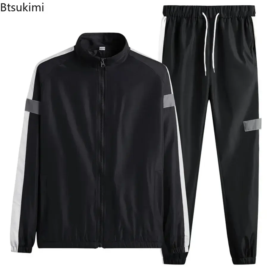 2025 New Men's Casual Sets Men Tracksuit Oversized Trend Patchwork Design Hooded Jacket+pants Two-pieces Men Running Sports Suit