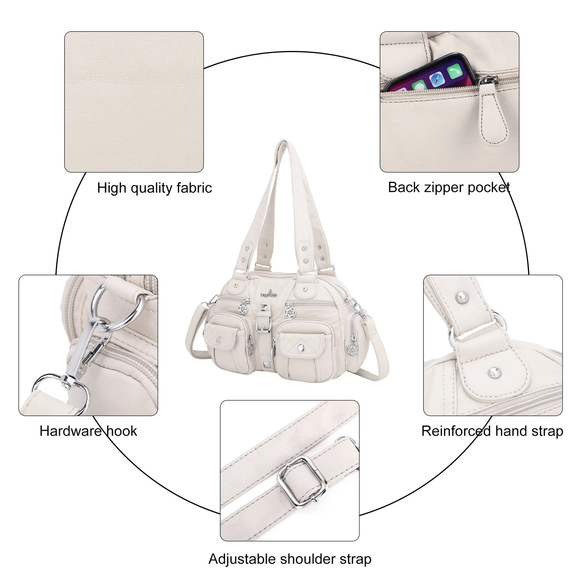 Bag Women Small Handbags Satchel Top-handle Handbag PU Shoulder Bag 8”x11” Dumpling Pack Multi-pockets Shoulder Bags