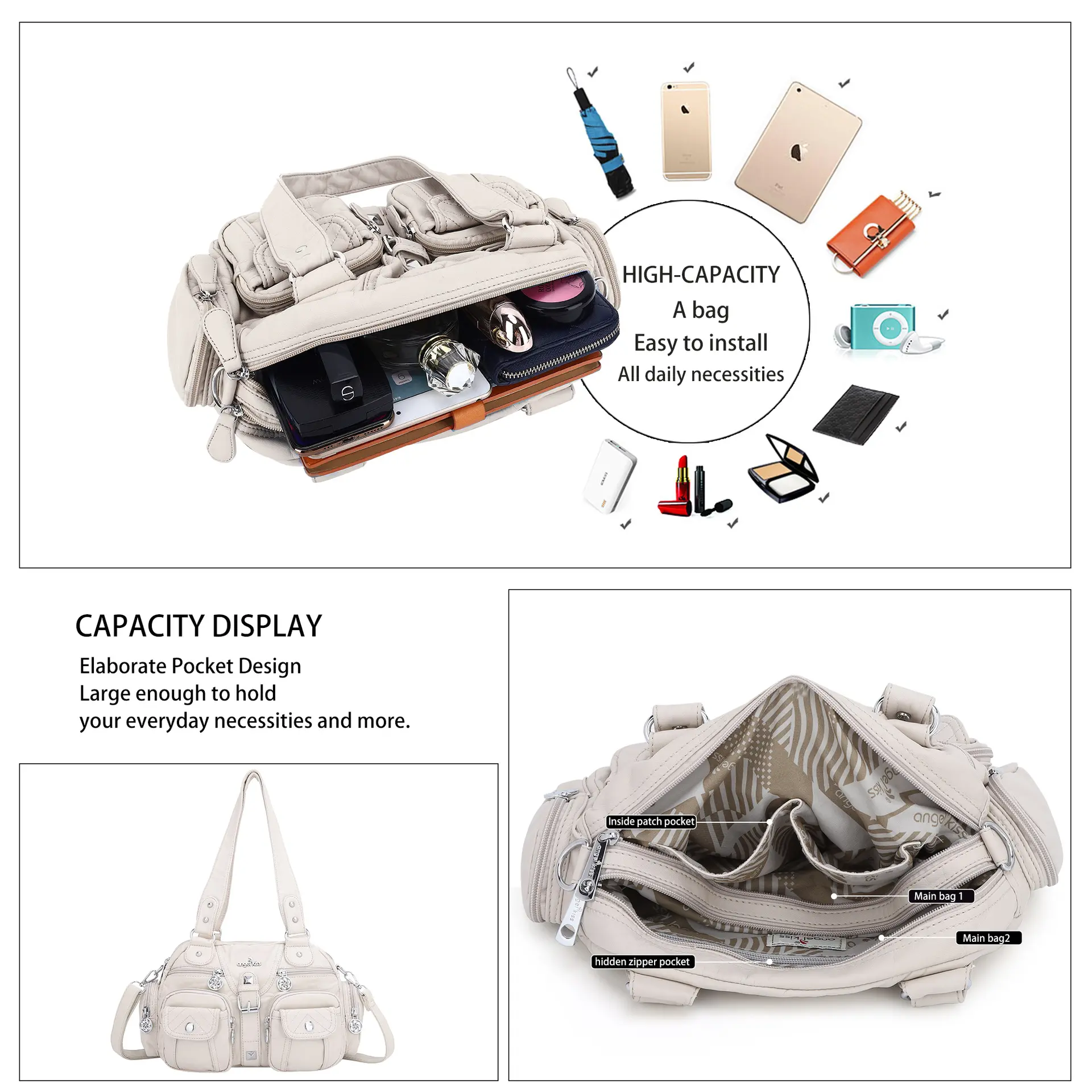 Bag Women Small Handbags Satchel Top-handle Handbag PU Shoulder Bag 8”x11” Dumpling Pack Multi-pockets Shoulder Bags