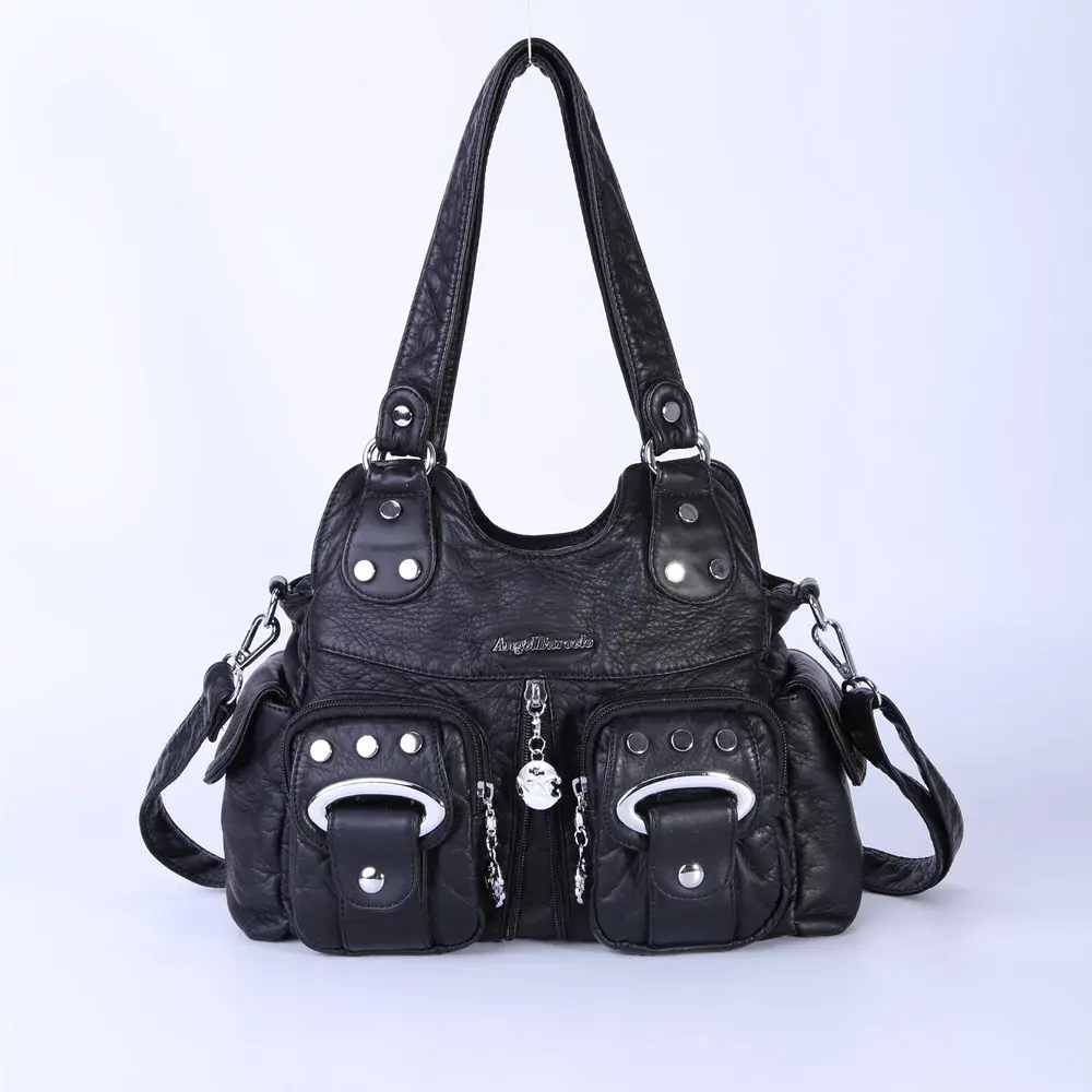 Women Handbag Fashion Small PU Shoulder Bag Soft Hobos Messenger Top-handle Bag Tote Satchel Front Pockets  Purse