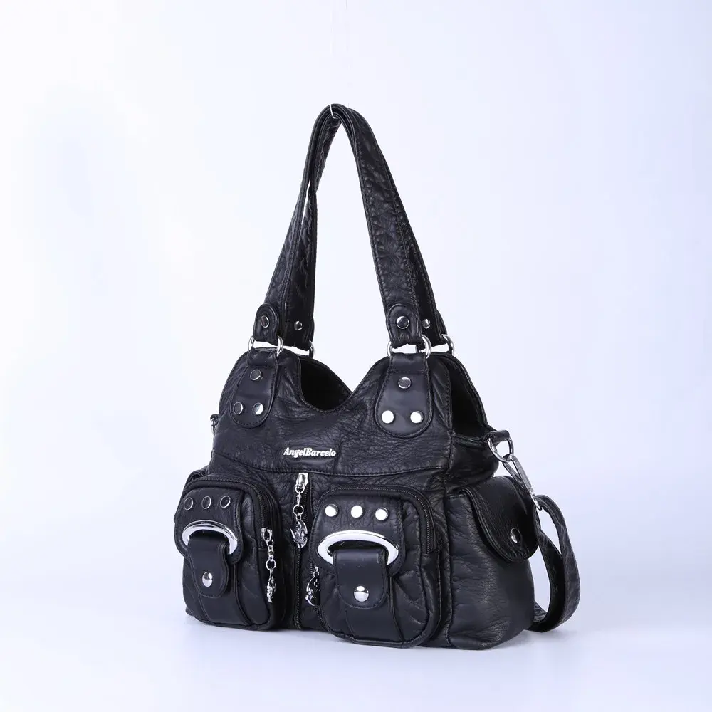 Women Handbag Fashion Small PU Shoulder Bag Soft Hobos Messenger Top-handle Bag Tote Satchel Front Pockets  Purse