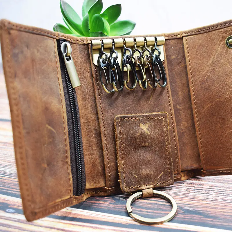 Genuine Leather Key Bag Unisex Key Purse Multifunction Organizer Wallet Men Key Holder Housekeeper Small Key Case Keys Pouch