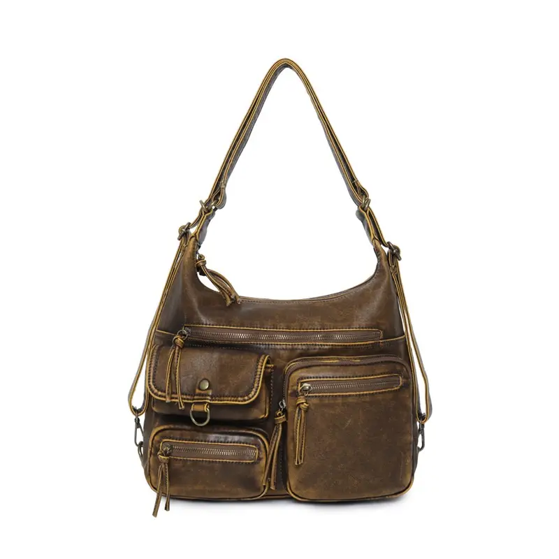 Women's Bag Large PU Shoulder Bag Fashion Top-handle Vintage Black Dyeing Dumpling Pack Multi-pockets Crossbody Bag