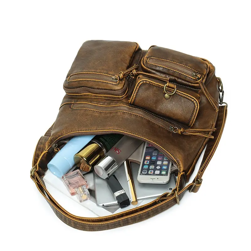 Women's Bag Large PU Shoulder Bag Fashion Top-handle Vintage Black Dyeing Dumpling Pack Multi-pockets Crossbody Bag