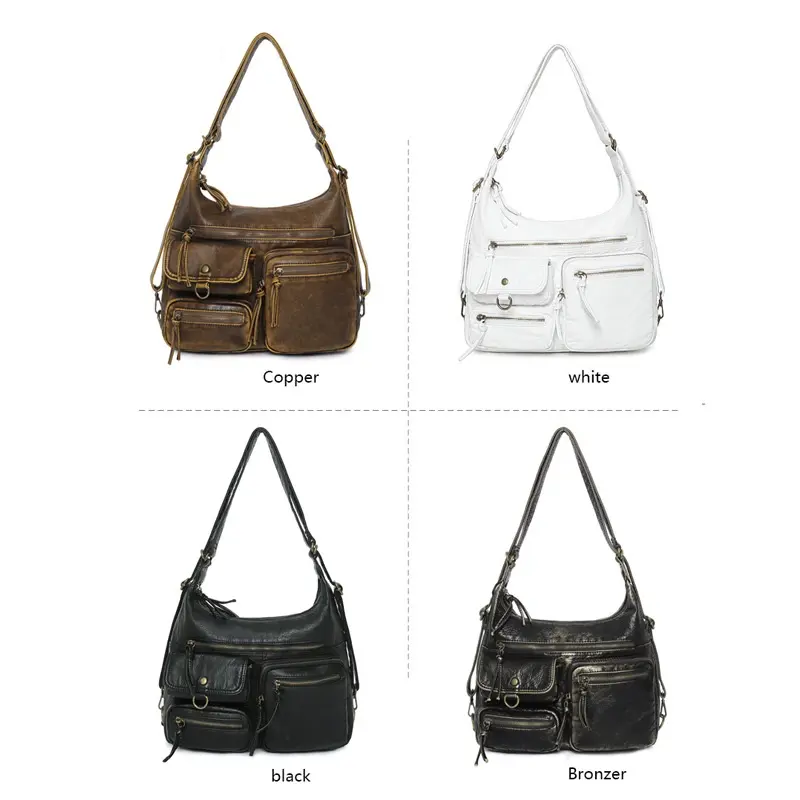 Women's Bag Large PU Shoulder Bag Fashion Top-handle Vintage Black Dyeing Dumpling Pack Multi-pockets Crossbody Bag