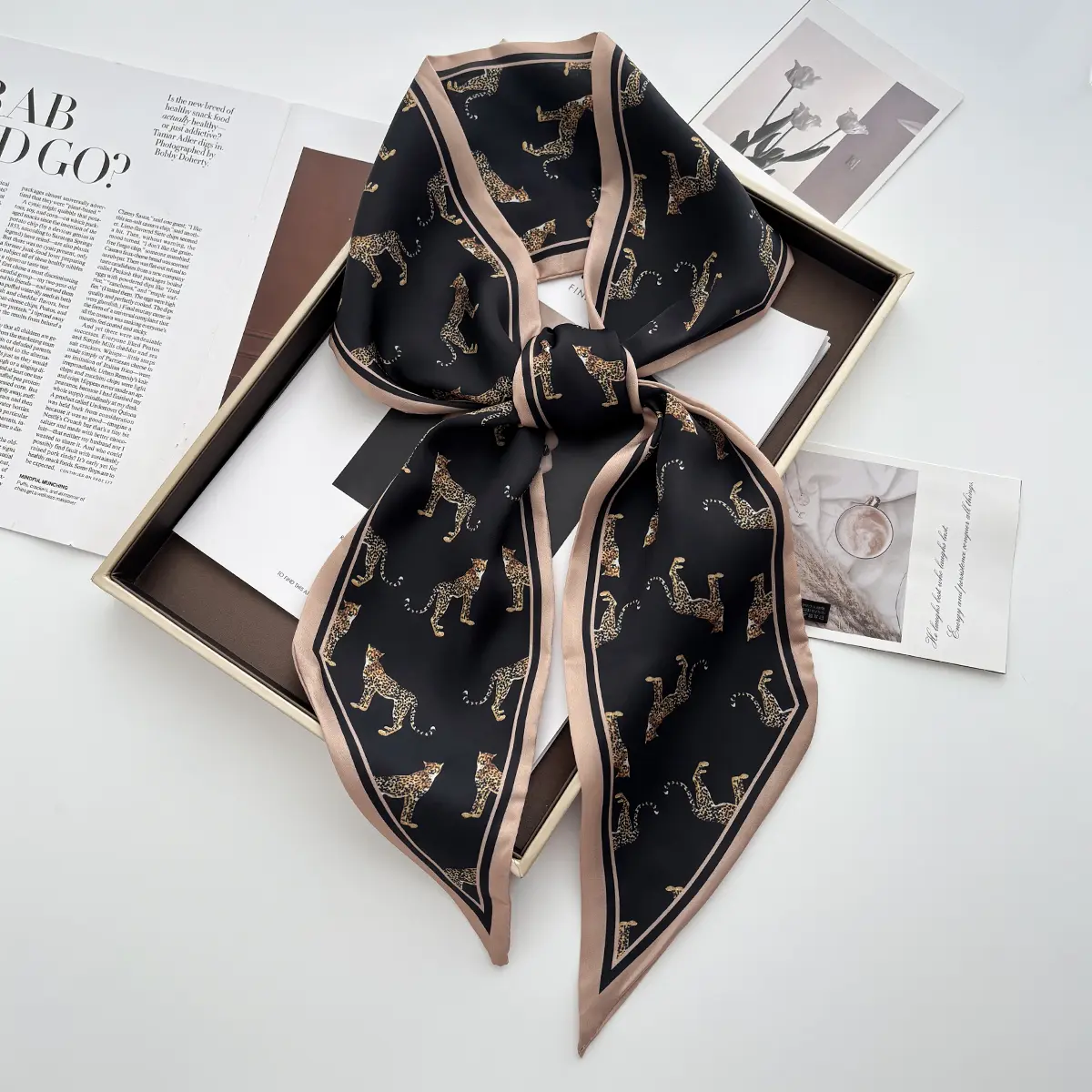Luxury Print Scarf Skinny Ribbon Hairbands Women Neck Kerchief Foulard Hair Bands Scarves Bag Handle Ribbon 145*14CM