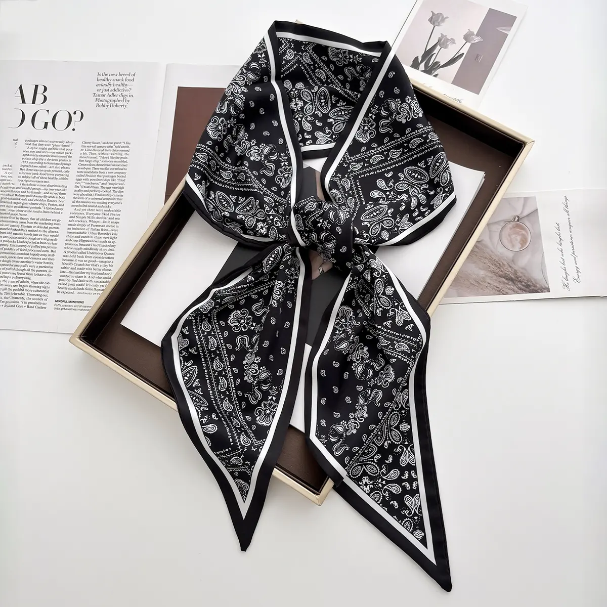 Luxury Print Scarf Skinny Ribbon Hairbands Women Neck Kerchief Foulard Hair Bands Scarves Bag Handle Ribbon 145*14CM