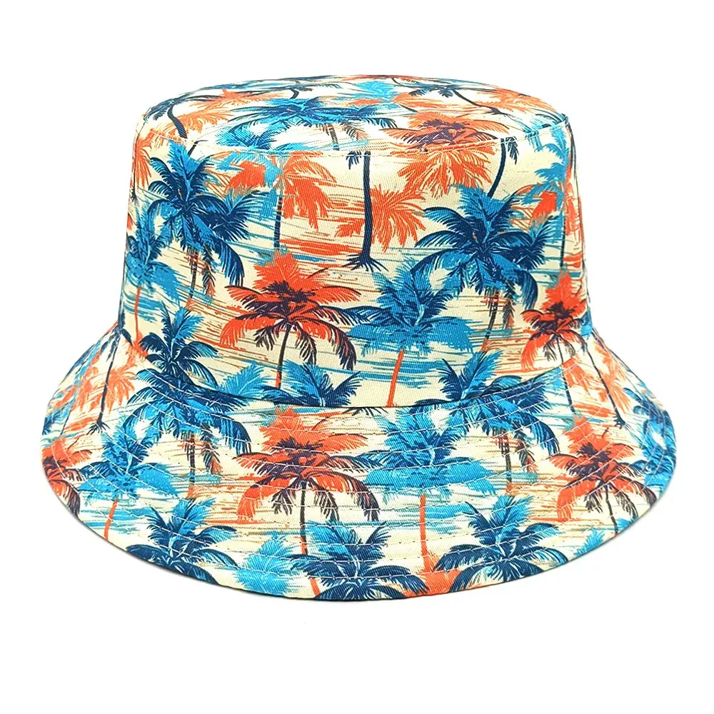 Fashion Bucket Hat Coconut Tree Printing Pattern Fisherman Hats For Holiday Double Sides Panama Cap Unisex Outdoor Beach New