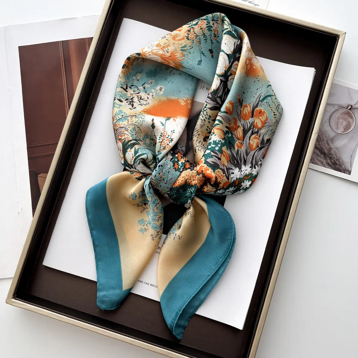 Luxury Brand 2025 Chain Print Square Silk Scarf for Women Hijab Hair Bands 70cm Neckerchief Female Satin Shawl Ribbon Headband