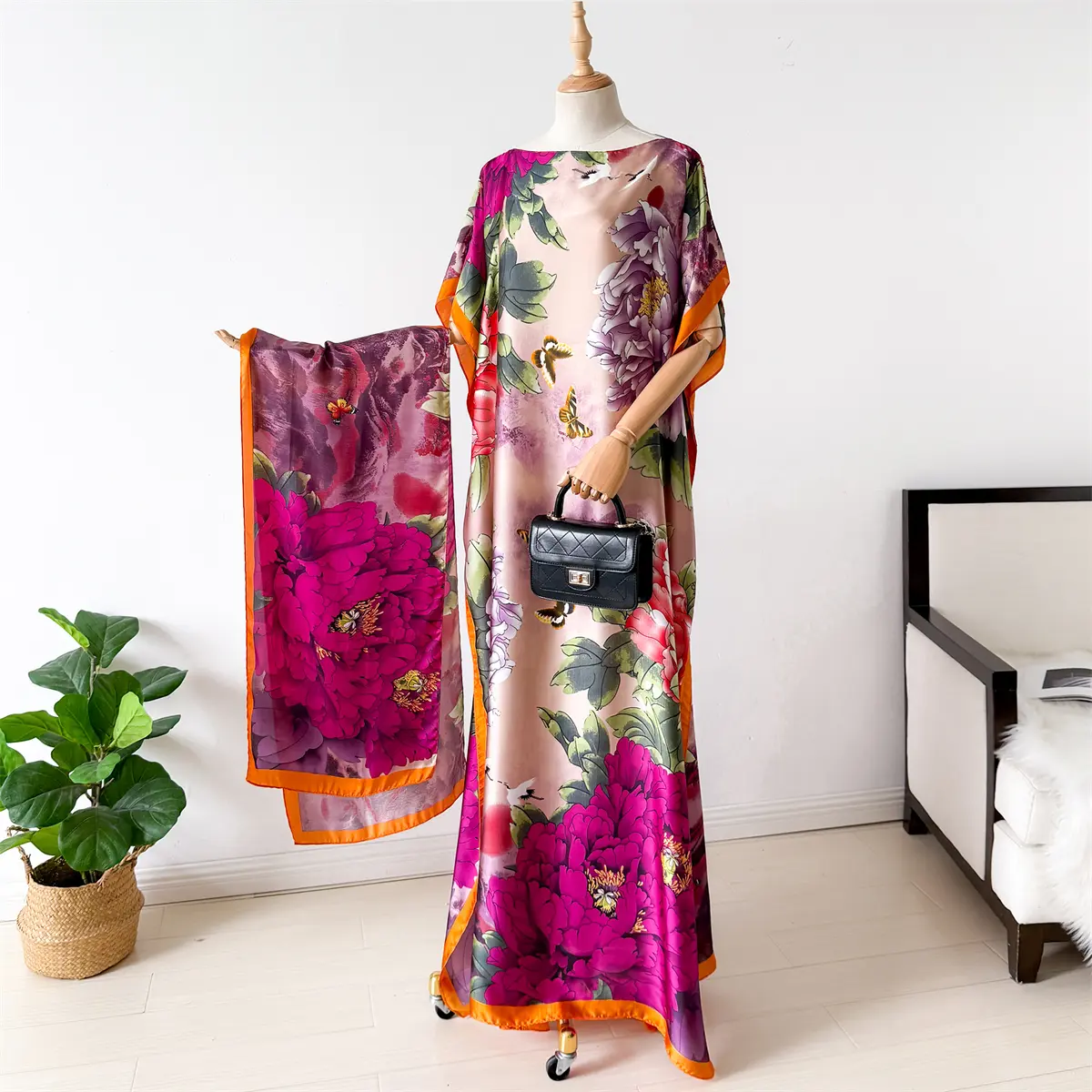 NEW Fashion Summer Dress With Big Scarf Dubai Turkey Kaftan Muslim Loose Abaya Women African Casual Maxi Peacock Shawl Robe