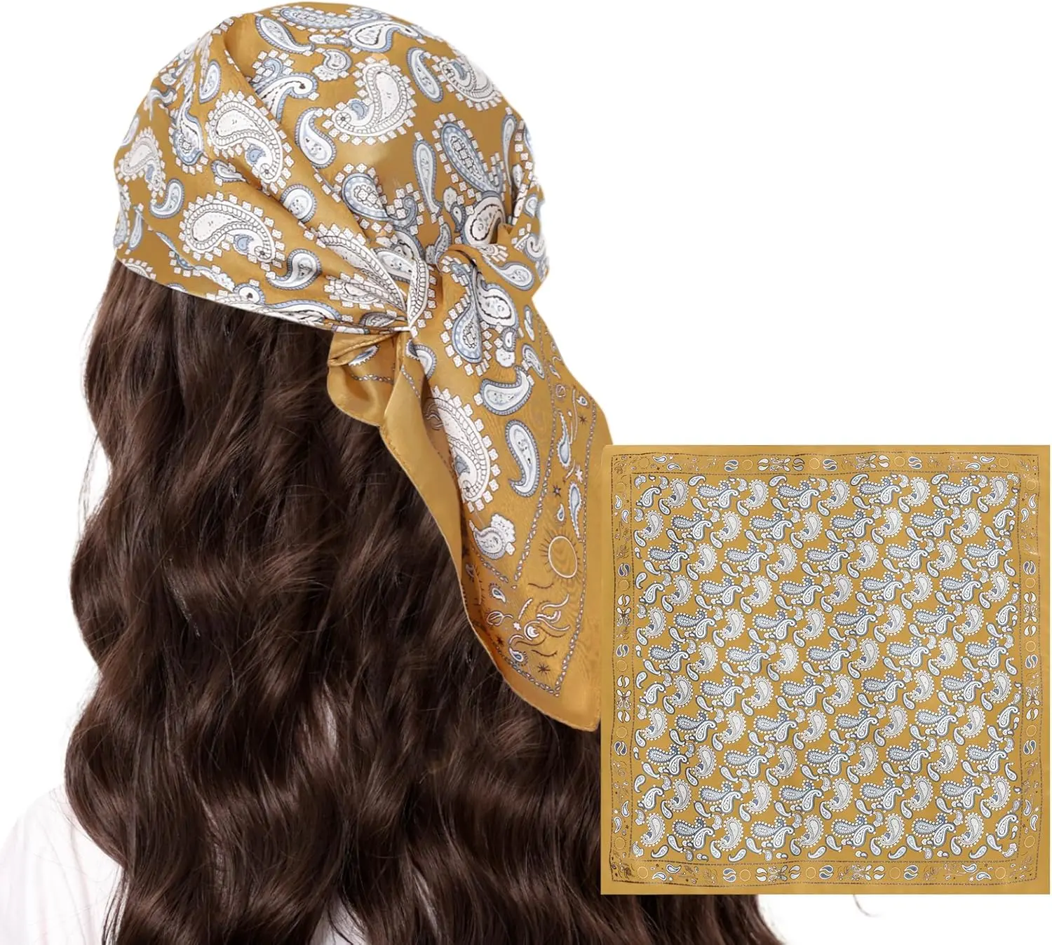 Paisley Satin Head Scarf for Women Men Versatile Silk-Like Hair Scarf Vintage Bandana Large Square Scarves 27.5"