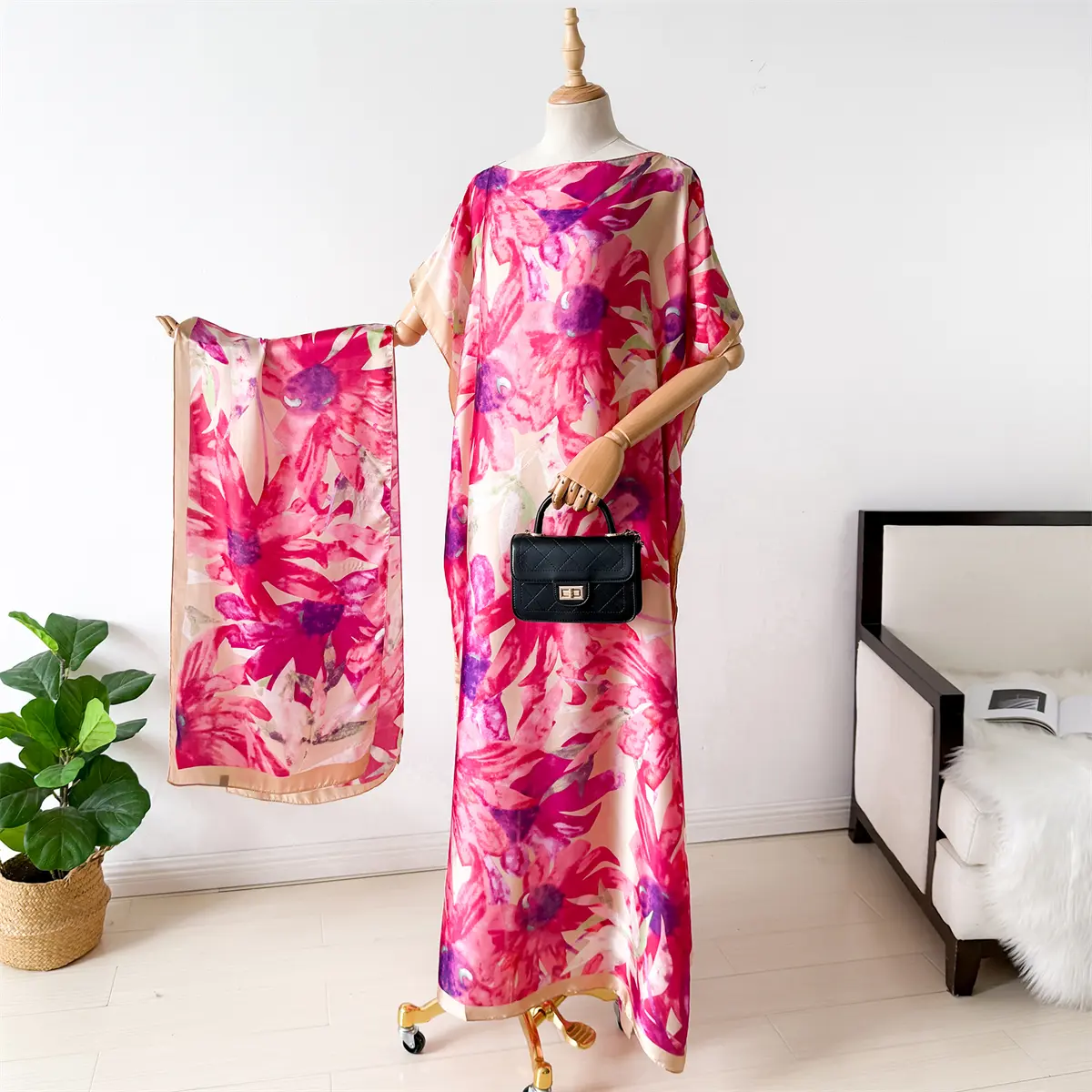 NEW Fashion Summer Dress With Big Scarf Dubai Turkey Kaftan Muslim Loose Abaya Women African Casual Maxi Peacock Shawl Robe