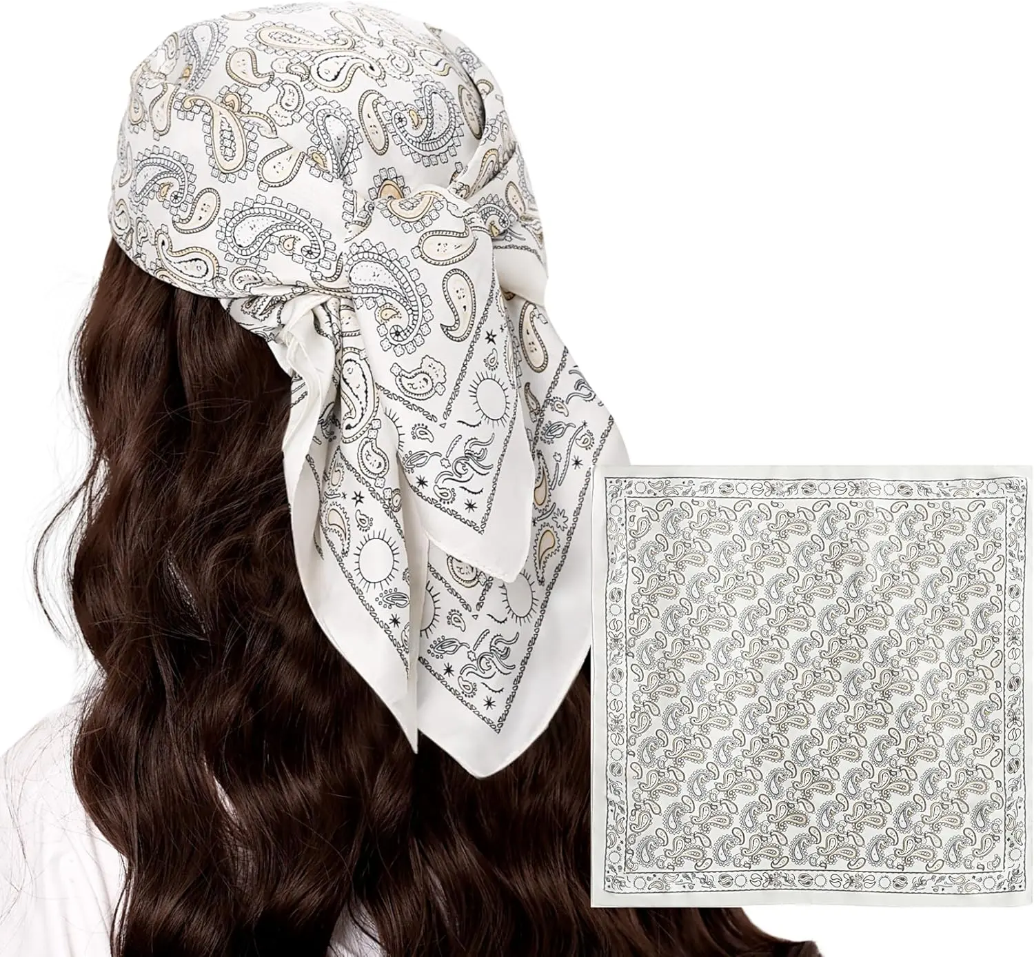 Paisley Satin Head Scarf for Women Men Versatile Silk-Like Hair Scarf Vintage Bandana Large Square Scarves 27.5"