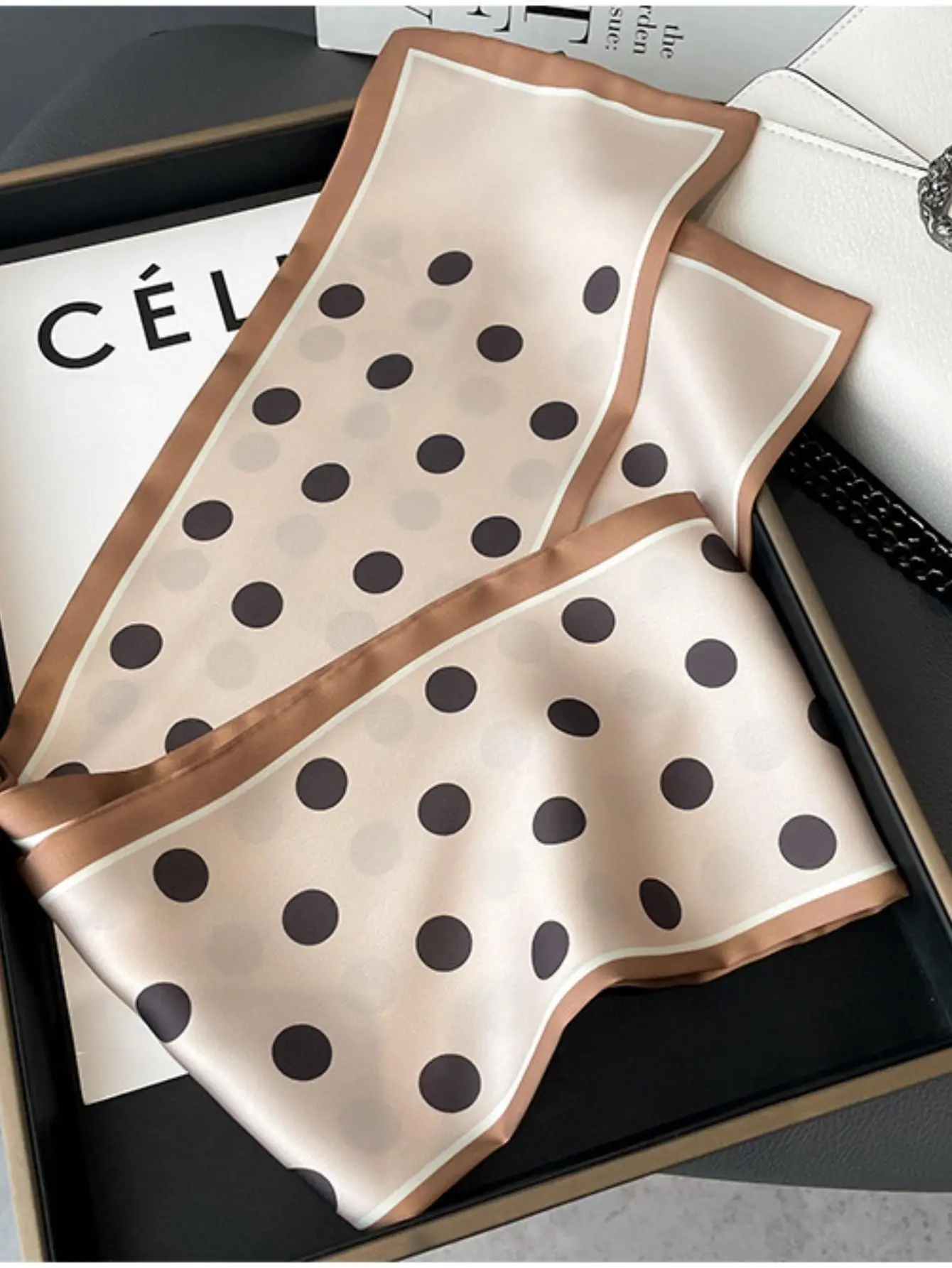 Simple And Elegant Polka Dot Satin Scarf For Women's Neck And Hair Accessory Bandana,Hair Band,Head Band