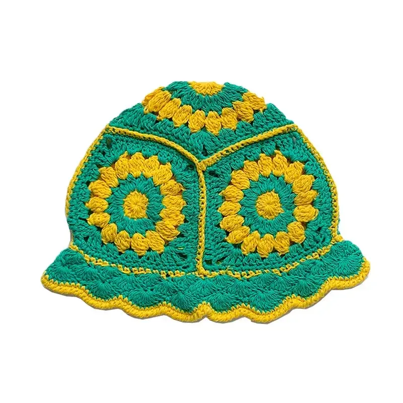 Korean Women Hollow Knitted Hat Handmade Crochet Basin Hat Spring Summer Sunscreen Sun Hat Female