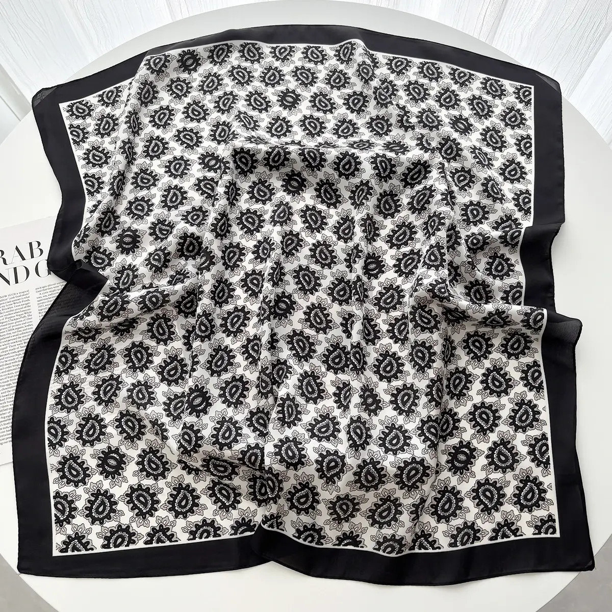 Elegant Floral Print Square Scarf Women Soft Satin Horse Hairband Neckerchief Office Hijab Headband Foulard Bag Ribbons Gift