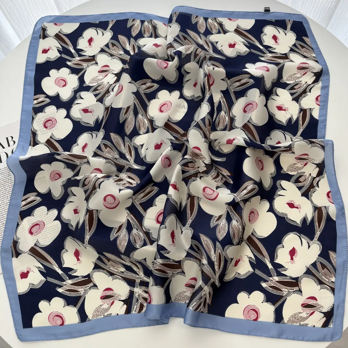 70cm Rose Print Shawl Square Scarf for Women Soft Satin Neckerchief Female Hair Bands Ribbon Headband Bandana