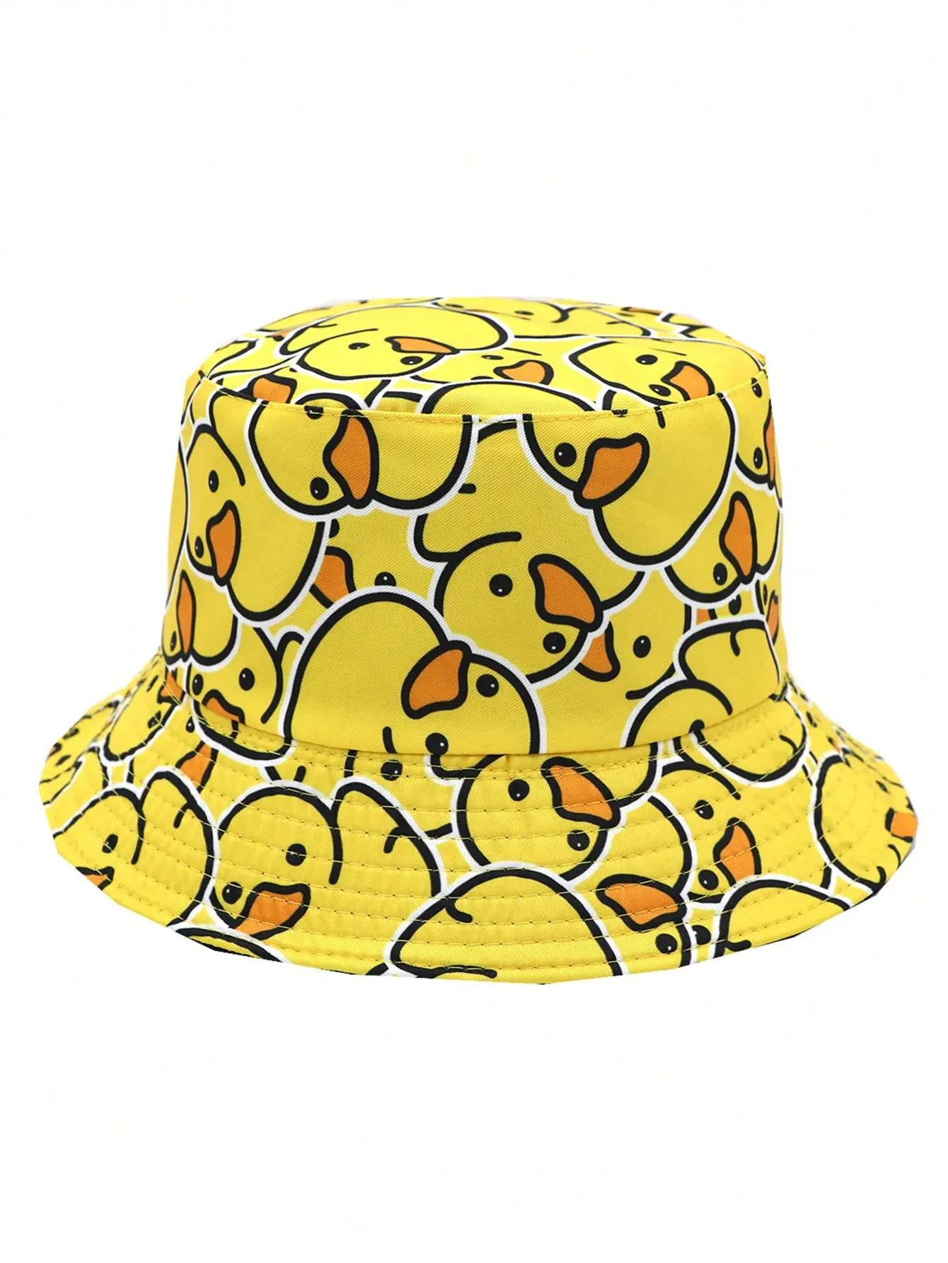 Casual Cartoon Duckling Print Reversible Bucket Hat, Unisex Outdoor Sun Protection Bucket Hat