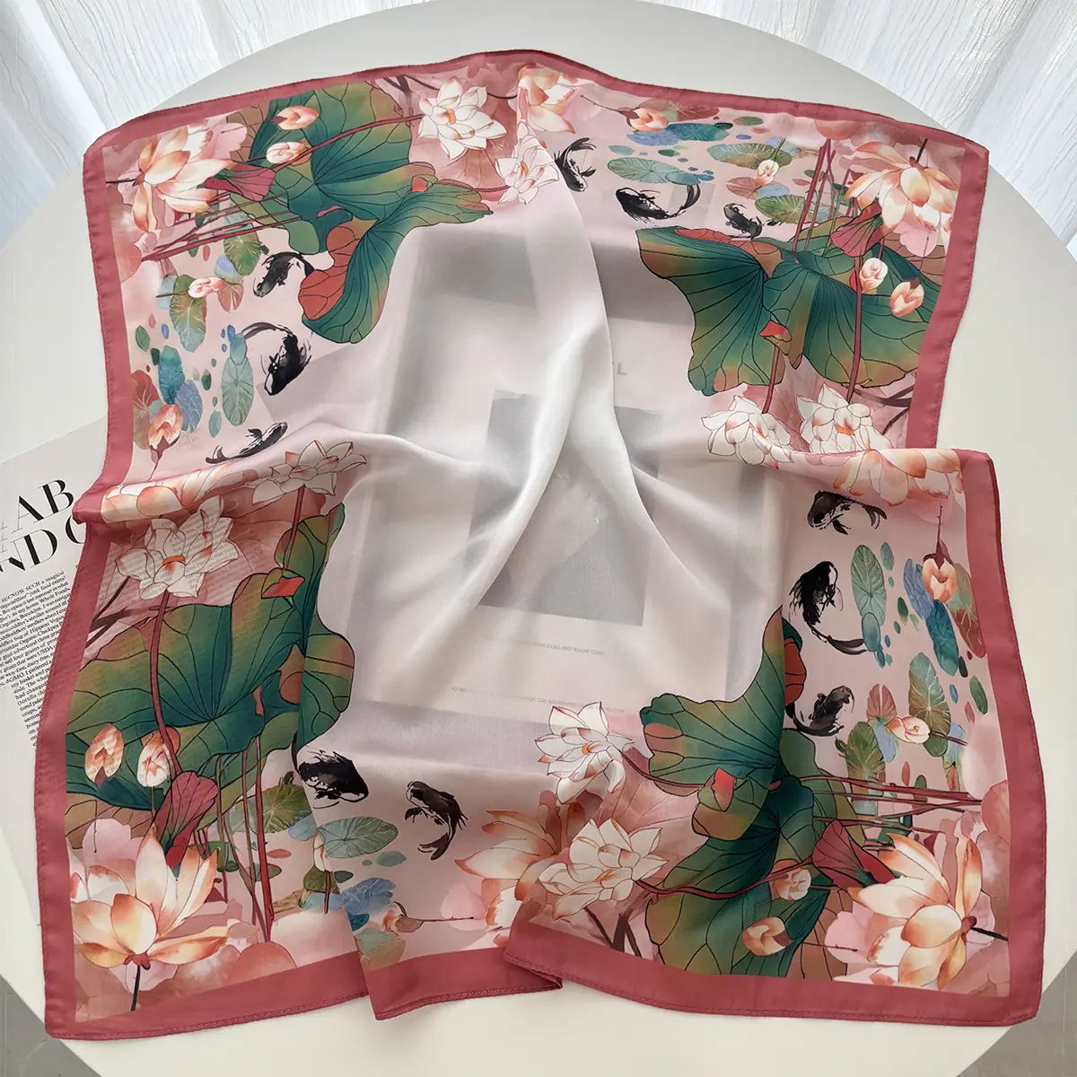 70cm Rose Print Shawl Square Scarf for Women Soft Satin Neckerchief Female Hair Bands Ribbon Headband Bandana