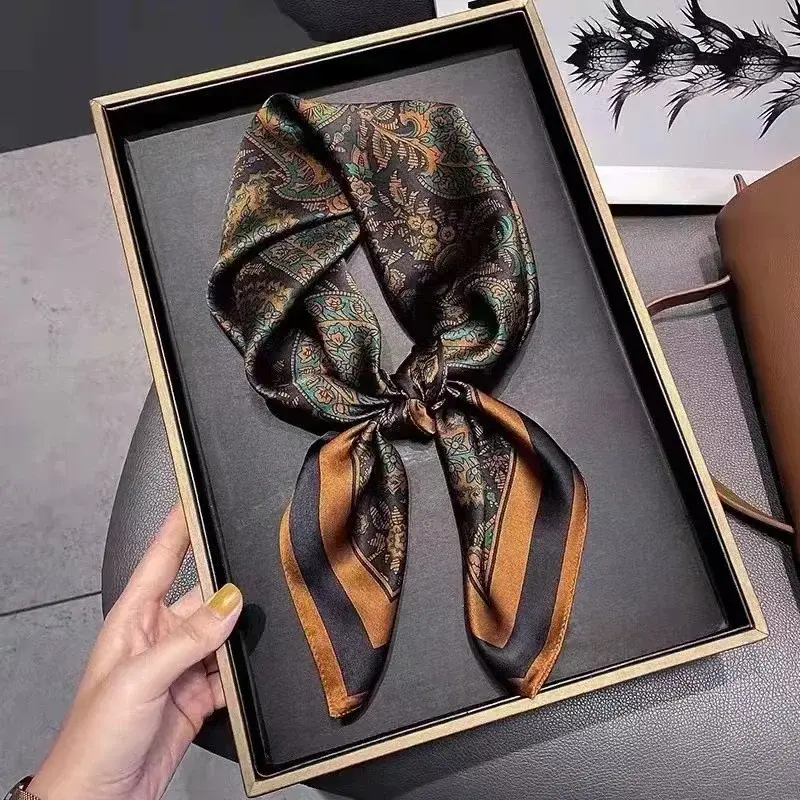 Luxury Women Square Scarf Silk Stain Paisley Muslim Women Hijab Green Bandana Soft Head Wrap Female Foulard 2024 Hijabs