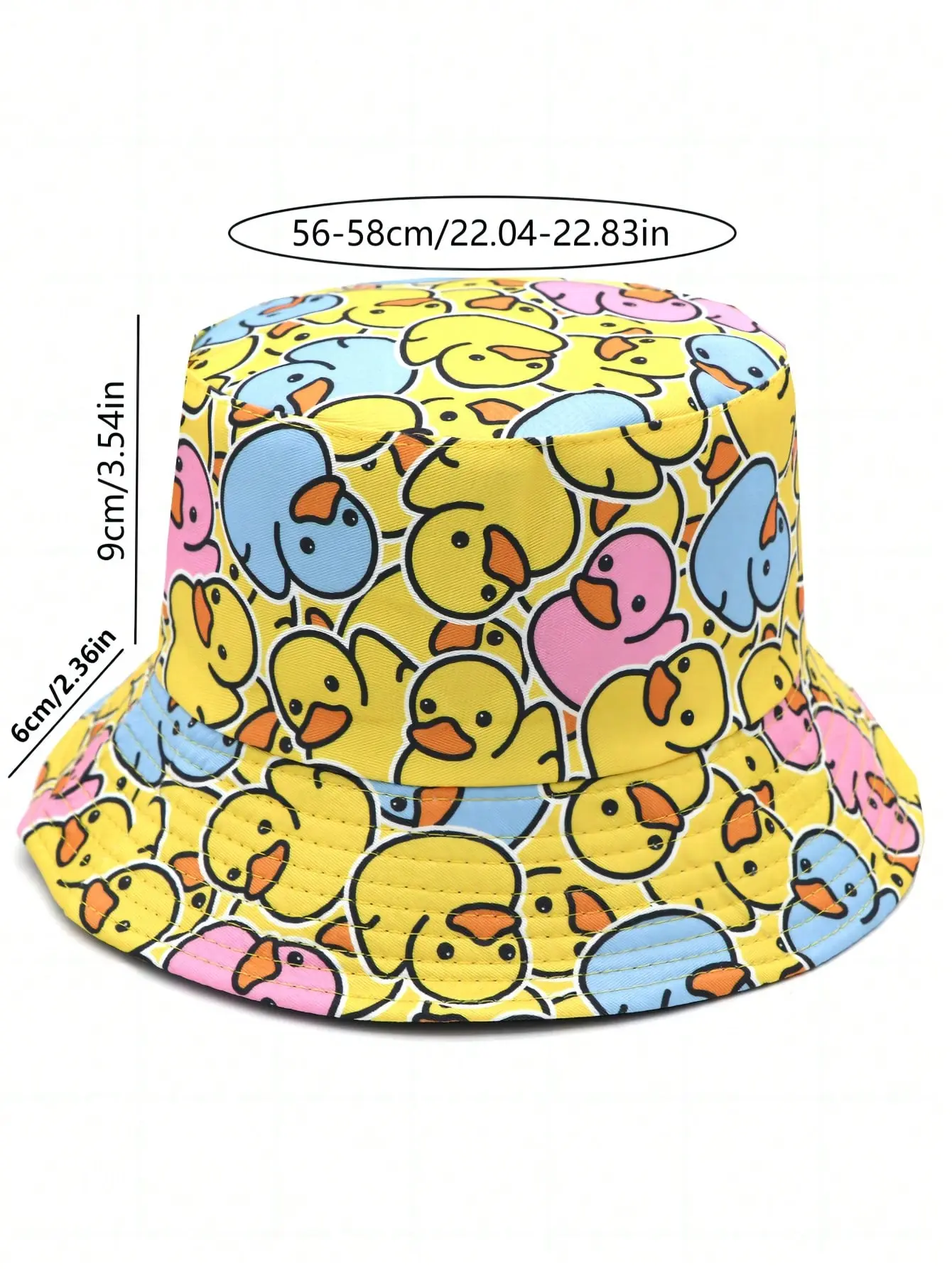 Casual Cartoon Duckling Print Reversible Bucket Hat, Unisex Outdoor Sun Protection Bucket Hat