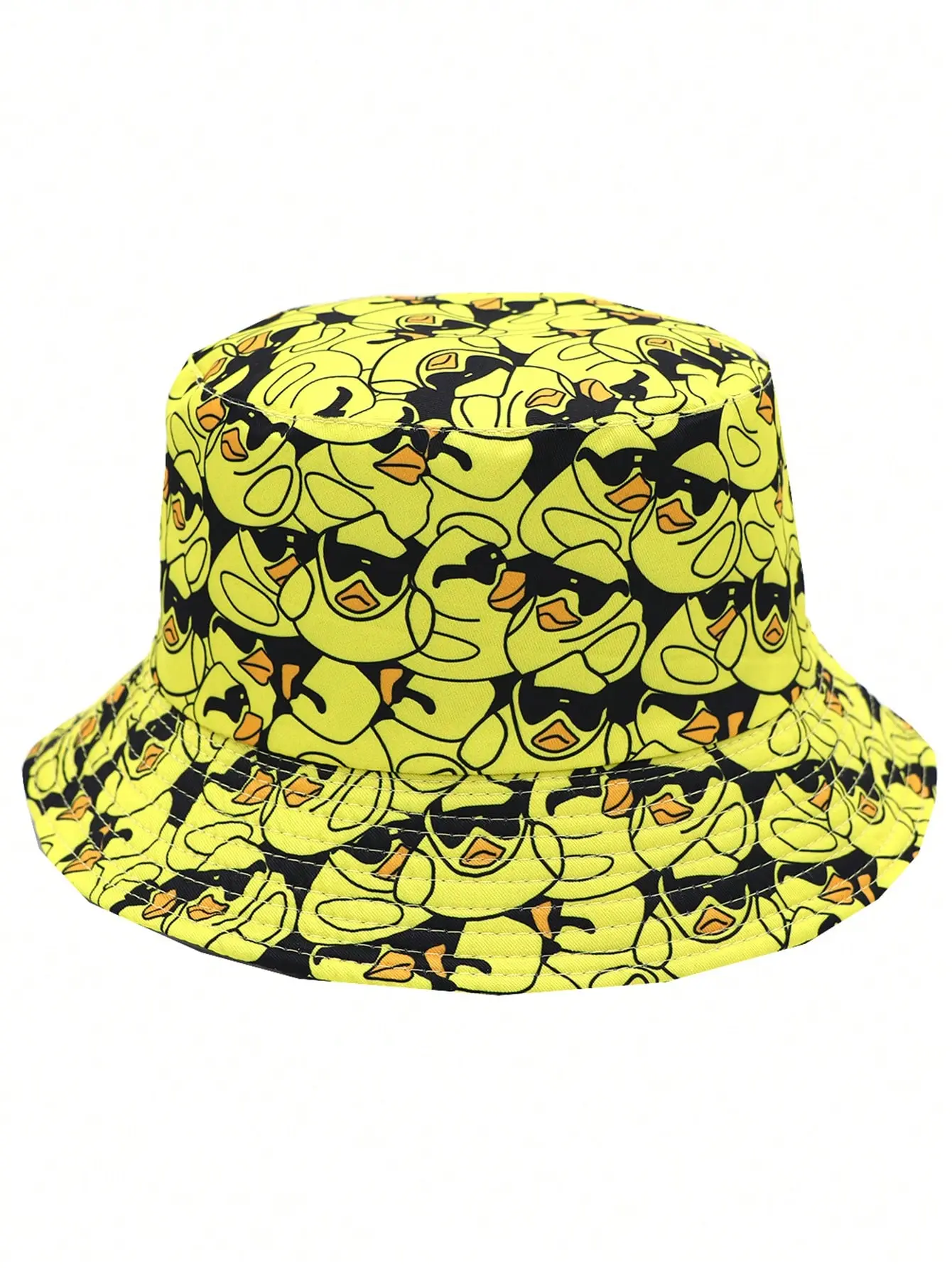 Casual Cartoon Duckling Print Reversible Bucket Hat, Unisex Outdoor Sun Protection Bucket Hat