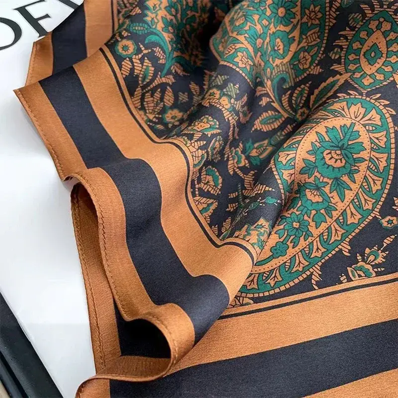 Luxury Women Square Scarf Silk Stain Paisley Muslim Women Hijab Green Bandana Soft Head Wrap Female Foulard 2024 Hijabs