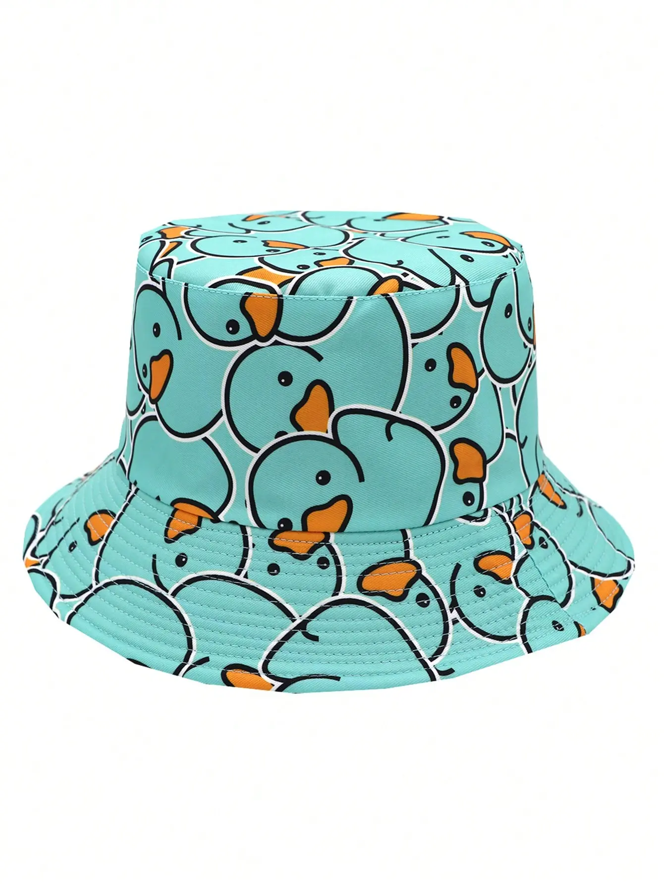 Casual Cartoon Duckling Print Reversible Bucket Hat, Unisex Outdoor Sun Protection Bucket Hat