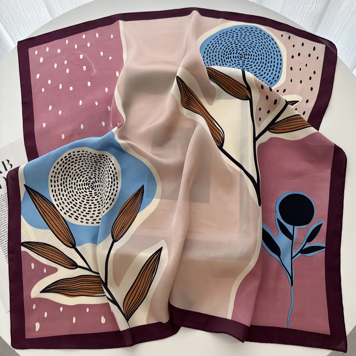 70cm Rose Print Shawl Square Scarf for Women Soft Satin Neckerchief Female Hair Bands Ribbon Headband Bandana