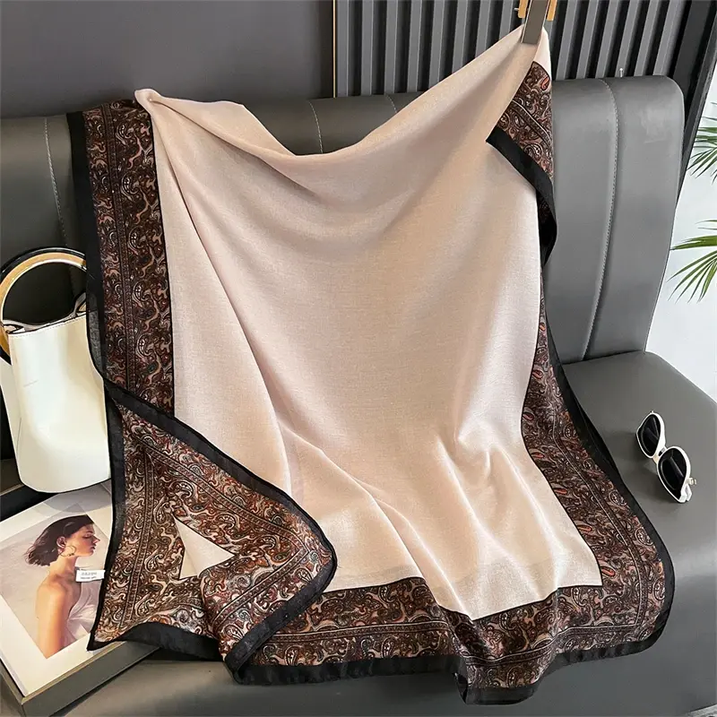 New Spring Women Cotton Scarf Beach Hijab Shawls and Wraps 2025 Luxury Brand Flower Female Foulard Echarpe Designer Bandana