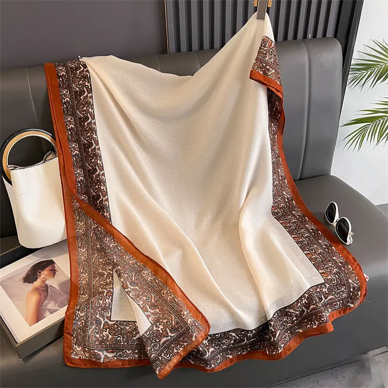 New Spring Women Cotton Scarf Beach Hijab Shawls and Wraps 2025 Luxury Brand Flower Female Foulard Echarpe Designer Bandana