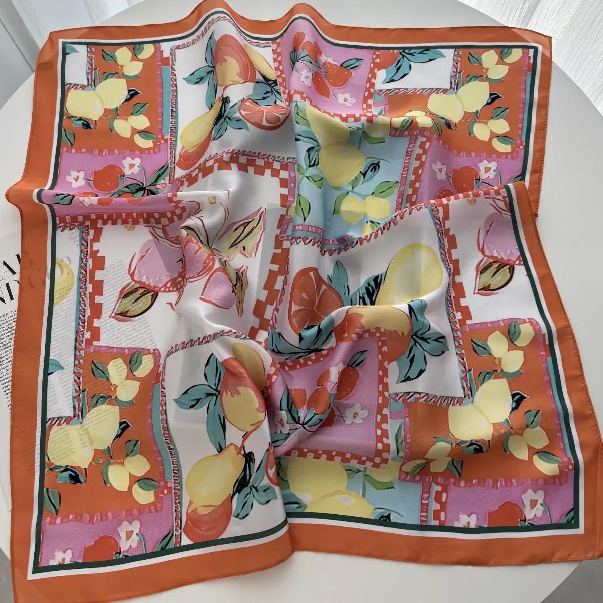 70cm Square Lemon Print Yellow Soft Satin Scarf Casual Elegant Thin Breathable Neck Women Windproof Head Wrap Hair Scarves 2025