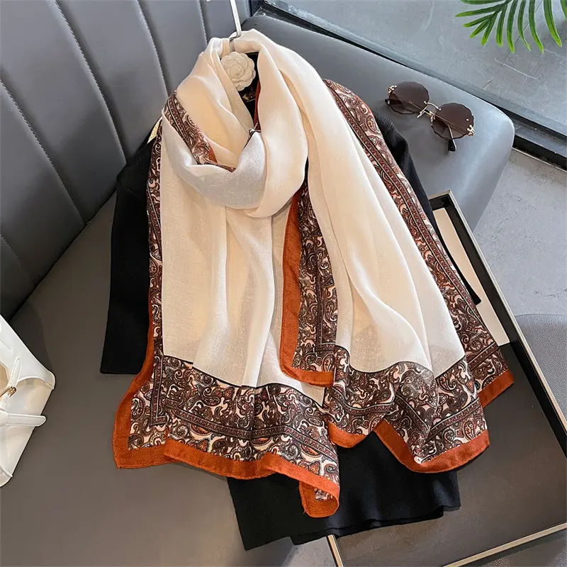 New Spring Women Cotton Scarf Beach Hijab Shawls and Wraps 2025 Luxury Brand Flower Female Foulard Echarpe Designer Bandana