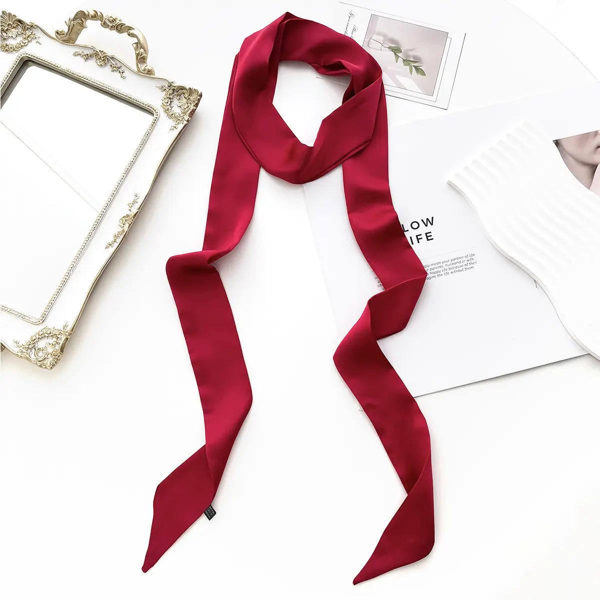5x200cm Satin Silk Narrow Scarf Neckerchief Solid Neck Scarves Long Silk Thin Scarf Head Neck Hair Band Bag Ribbon Headbands DIY