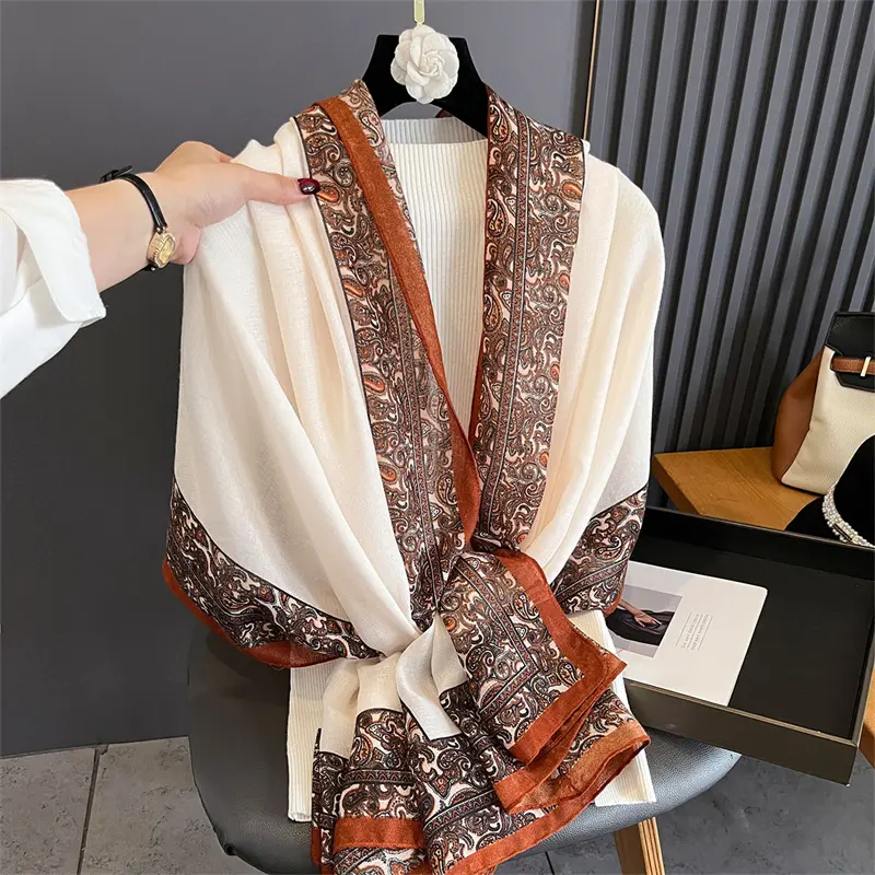 New Spring Women Cotton Scarf Beach Hijab Shawls and Wraps 2025 Luxury Brand Flower Female Foulard Echarpe Designer Bandana