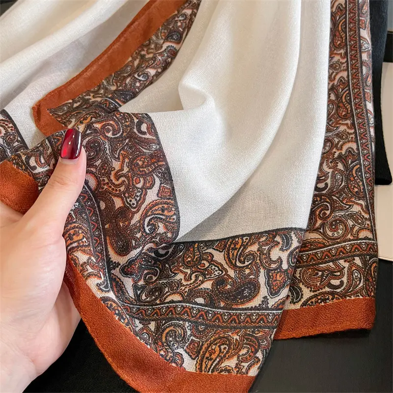 New Spring Women Cotton Scarf Beach Hijab Shawls and Wraps 2025 Luxury Brand Flower Female Foulard Echarpe Designer Bandana