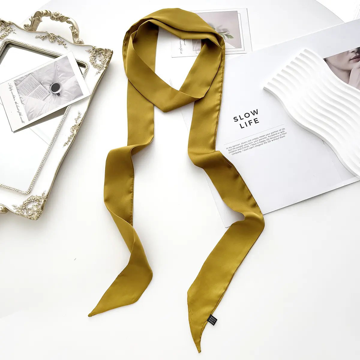 5x200cm Satin Silk Narrow Scarf Neckerchief Solid Neck Scarves Long Silk Thin Scarf Head Neck Hair Band Bag Ribbon Headbands DIY