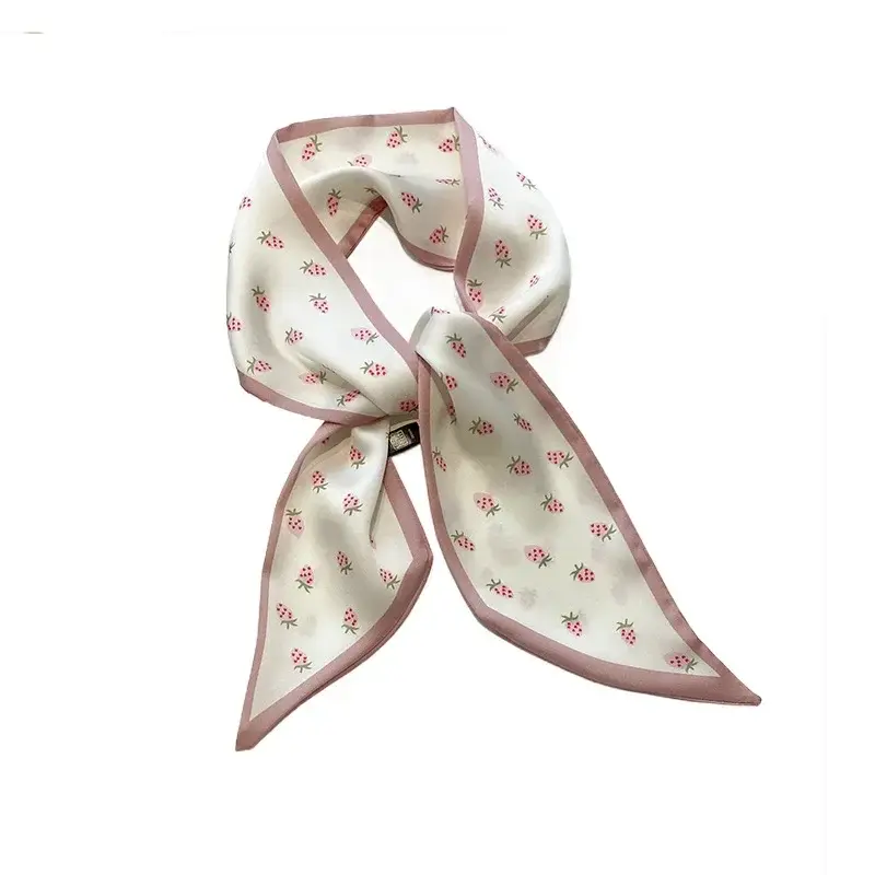New Fashion Decoration Neckerchief Spring/Summer Strawberry fruit Scarf for Women Soft Satin Printed Travel Headband